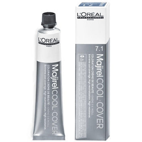 L'Oreal Professionnel Majirel Cool Inforced hair coloring cream 10.1 in 50ml, shown in a tube with color swatch and packaging.