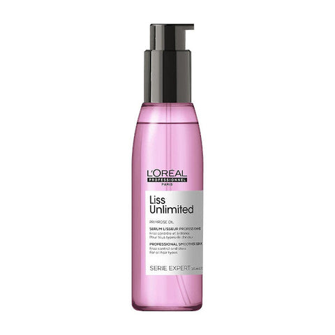 L'oreal Professionnel Liss Unlimited Smoother Serum 125ml bottle with sleek packaging, designed for frizz control and smooth hair.