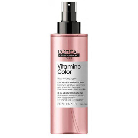 L'oreal Professionnel Vitamino Color 10-In-1 Milk in a 190ml bottle, designed for vibrant color-treated hair, with a sleek packaging.