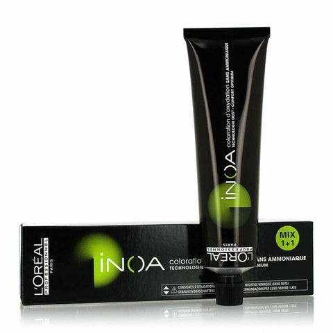 L'oreal Professionnel Inoa No Ammonia Permanent Hair Color in shade 1, 60g jar, with packaging and color swatch.