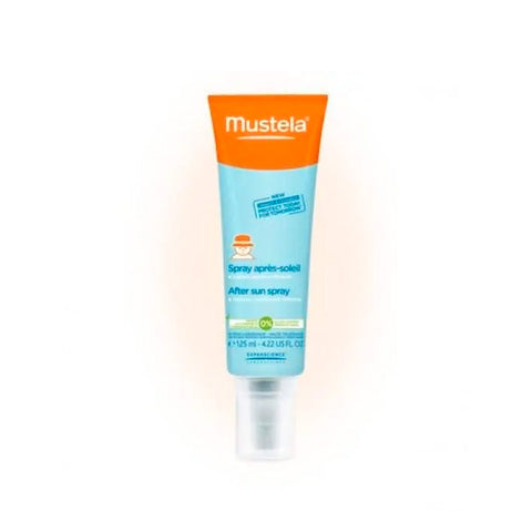 Mustela After Sun Moisturizing Spray in 125ml bottle, soothing skincare product by Jag Couture London - New York.