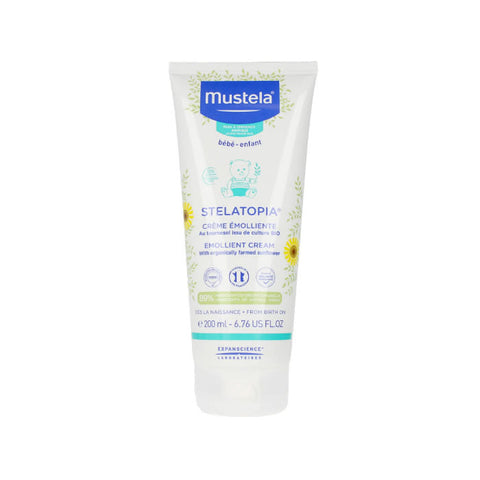 Jag Couture London New York Mustela Stelatopia Emollient Cream 200ml jar with white lid and moisturizing cream inside