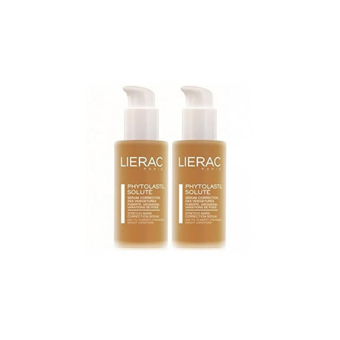 Lierac Phytolastil Stretch Marks Correction Serum in 75ml bottles, featuring a sleek packaging on a white background.