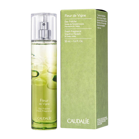 Caudalie Refreshing Water Vine Blossom in 50ml spray bottle, featuring floral design and light, refreshing mist for skincare.