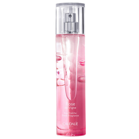 Caudalie Eau Fraiche Rose de Vigne 50 ml perfume bottle with floral design and elegant packaging, showcasing a fresh rose scent.