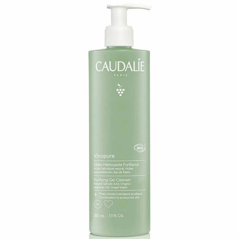 Caudalie Vinopure Purifying Gel Cleanser in 385ml tube, used for gentle facial cleansing and skincare.