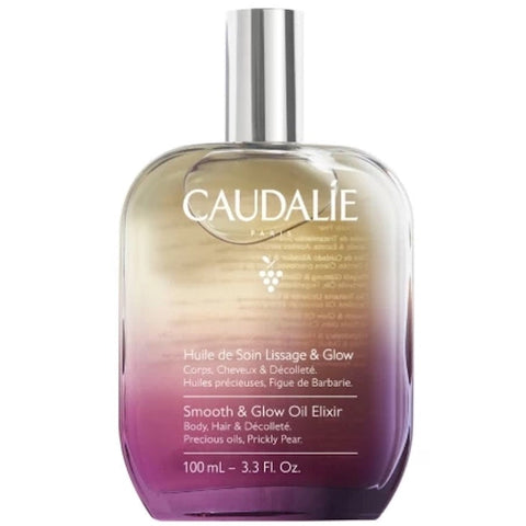Caudalie Smoothing and Brightening Oil 100ml bottle, with a sleek glass container and dropper for skincare application.