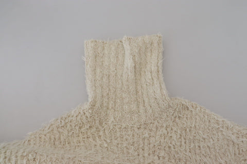 Cream Wool Knit Turtleneck Pullover Sweater