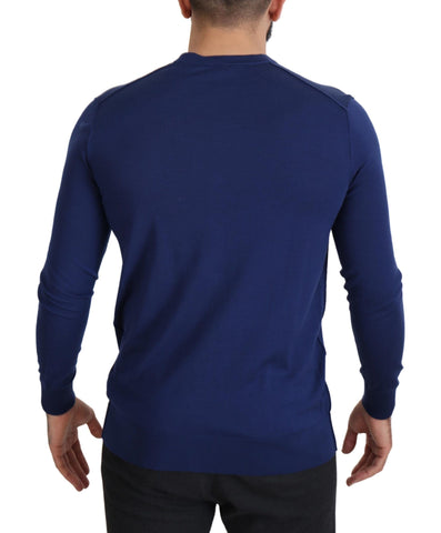 Blue Wool V-neck Button Down Cardigan Sweater