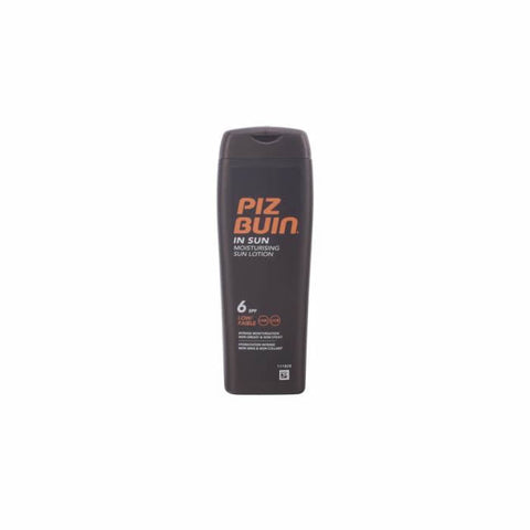 Piz Buin In Sun Lotion SPF6 in 200ml bottle, featuring lightweight sunscreen for sensitive skin, displayed in a natural setting