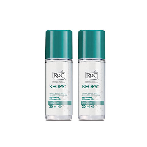 Jag Couture London Keops Roll-On Deodorant 2x30ml bottles, clear liquid in white and blue packaging, compact and portable.