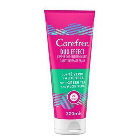Carefree Duo Effect Intimate Cleanser with green tea and aloe vera in a 200ml bottle, designed for gentle personal hygiene by Jag Couture London.