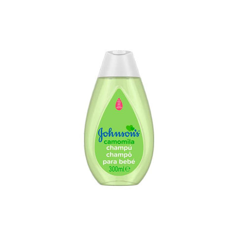 Johnson's Baby Champu Camomila 300ml bottle with yellow cap, gentle chamomile shampoo for babies, by Jag Couture London New York