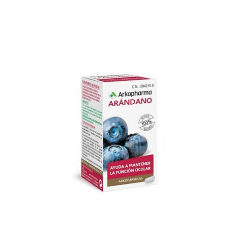 Jar of Arkocapsulas Bilberry capsules by Jag Couture London, featuring 45 capsules in a clear container with a label.