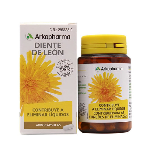 Jag Couture London New York Arkocapsulas Dandelion capsules in a bottle, herbal supplement for digestion and detox.