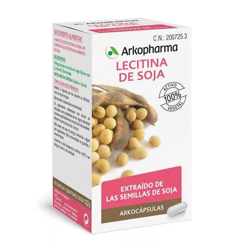 Arkopharma Lecitina Soja Arkocapsulas 150 capsules in a clear bottle, showing the supplement capsules and label.