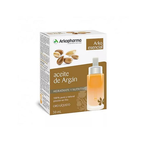 Jag Couture London Arkoesencial Argan Oil 30ml bottle, clear glass container with dropper cap, on a neutral background.