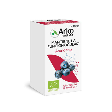 Jag Couture London - New York Arkopharma Blueberry 40 capsules bottle, with blueberry imagery on the label.