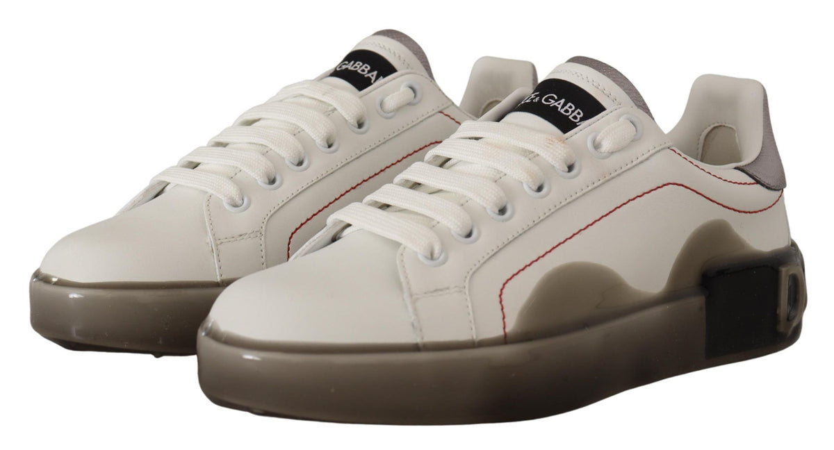 White leather women's Portofino sneakers with Dolce & Gabbana logo, stylish and comfortable footwear for casual wear.