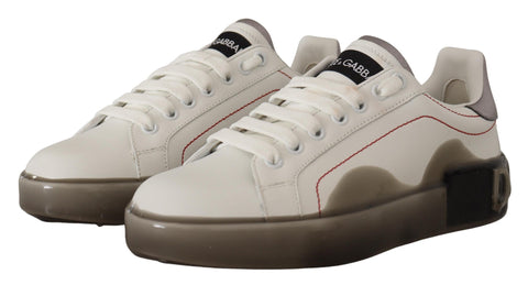 White leather women's Portofino sneakers with Dolce & Gabbana logo, stylish and comfortable footwear for casual wear.