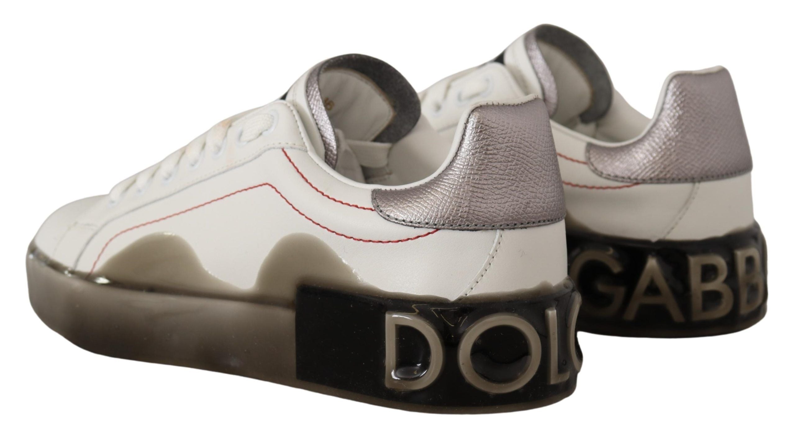White leather women's sneakers with Dolce & Gabbana logo, Portofino style, featuring sleek design and comfortable casual footwear.