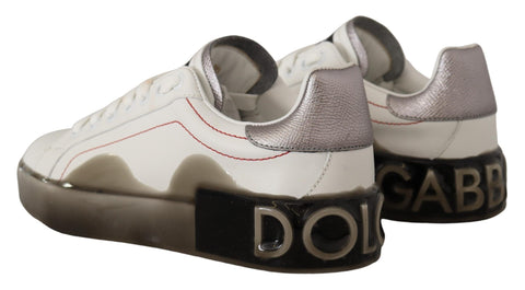 White leather women's sneakers with Dolce & Gabbana logo, Portofino style, featuring sleek design and comfortable casual footwear.