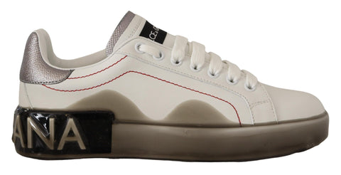 White leather women's sneakers with Dolce & Gabbana logo, Portofino style, featuring a sleek design and comfortable fit.