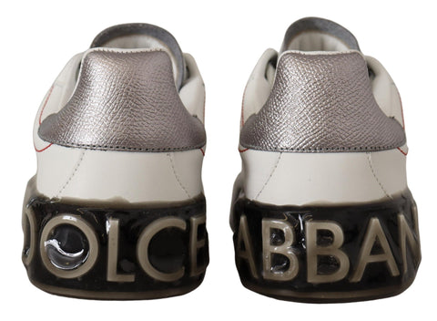 White leather women's Portofino sneakers with Dolce & Gabbana logo, casual slip-on shoes with stylish design and comfortable fit.