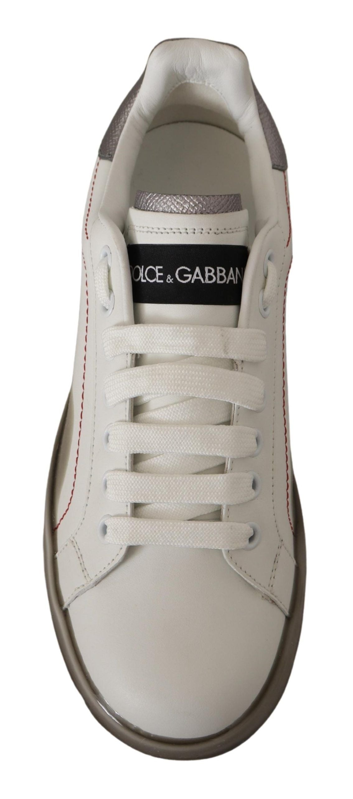 White leather women's sneakers with Dolce & Gabbana logo, Portofino style, featuring clean design and casual comfort.