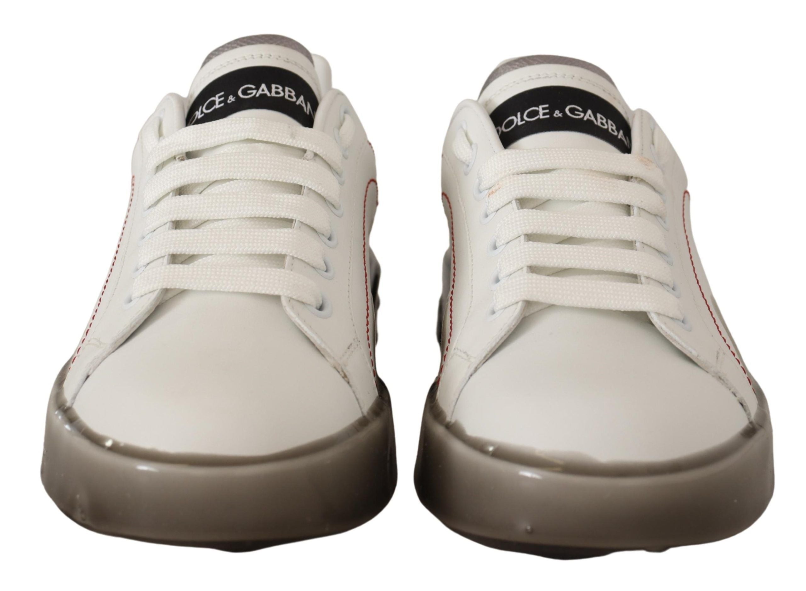 White leather women's sneakers with Dolce & Gabbana logo, Portofino style, featuring sleek design and casual comfort.