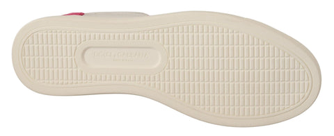 White and pink leather low-top sneakers for women by Dolce & Gabbana, showcasing stylish and comfortable footwear design.