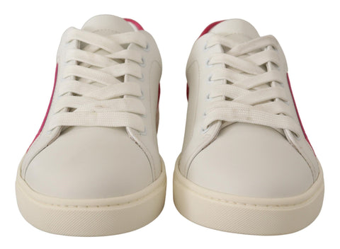 White and pink leather low top sneakers for women by Dolce & Gabbana, featuring stylish design and comfortable fit.