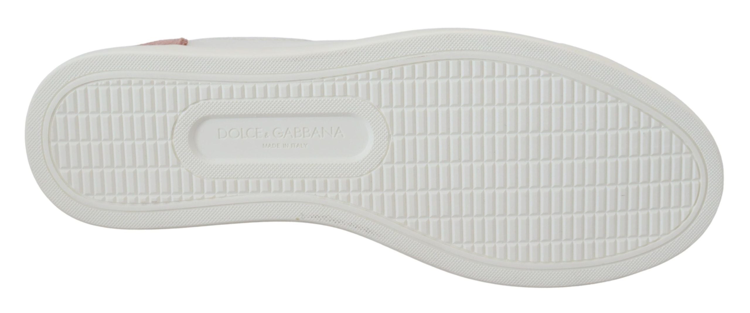 White and pink leather low-top sneakers from Dolce & Gabbana with stylish design and comfortable fit.
