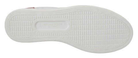 White and pink leather low-top sneakers from Dolce & Gabbana with stylish design and comfortable fit.