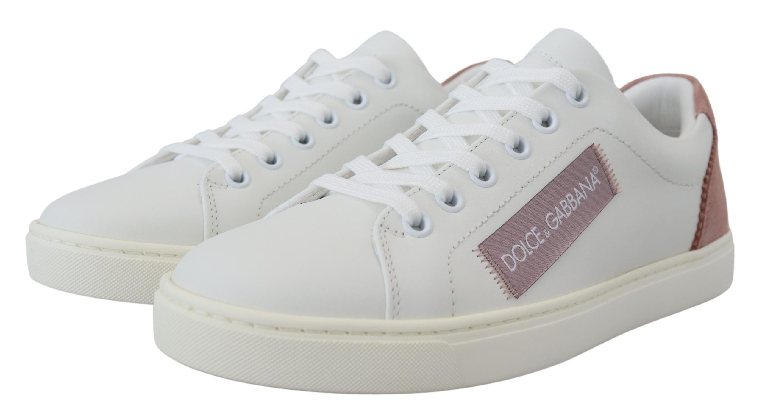 White and pink leather low-top sneakers by Dolce & Gabbana with stylish design and comfortable fit.