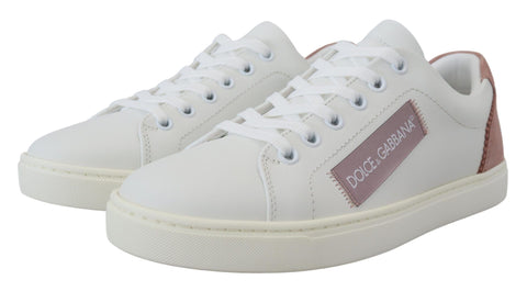 White and pink leather low-top sneakers by Dolce & Gabbana with stylish design and comfortable fit.