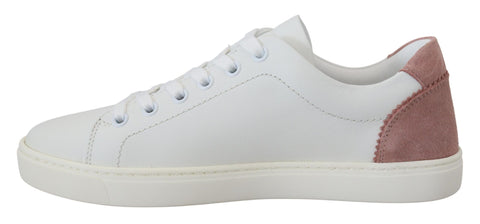 White and pink leather Dolce & Gabbana low-top sneakers with stylish design and comfortable sole.