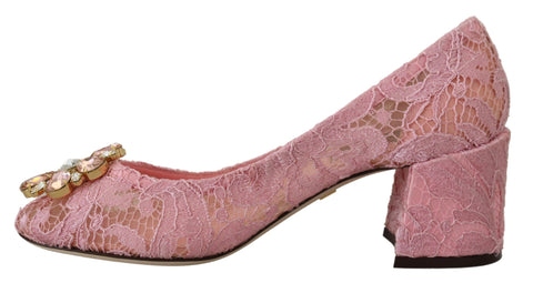 Pink Taormina Lace Crystal Pumps by Dolce & Gabbana showing pastel-colored lace shoes with crystal embellishments and elegant design.