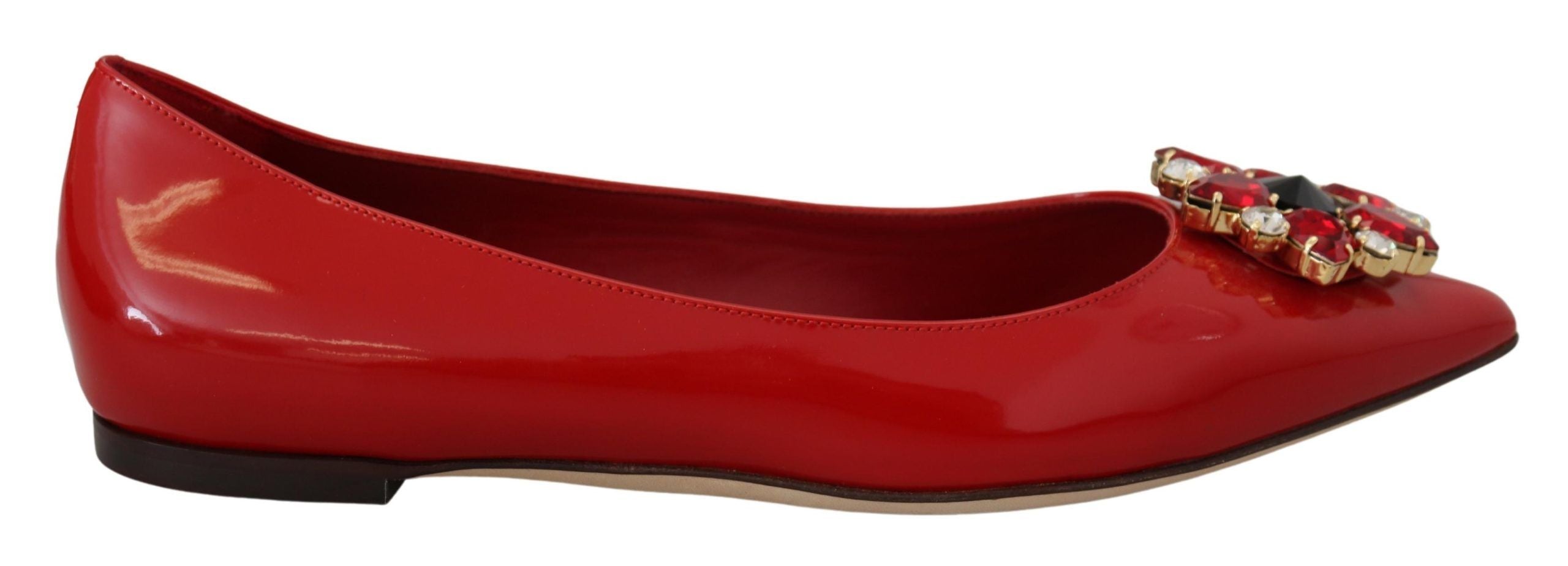 Dolce & Gabbana red leather crystal loafers flats shoes with decorative crystals and classic slip-on design.