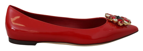 Dolce & Gabbana red leather crystal loafers flats shoes with decorative crystals and classic slip-on design.