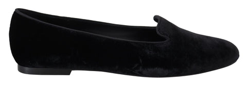 Dolce & Gabbana black velvet slip-on loafers flats shoes, stylish and comfortable footwear with a sleek design.