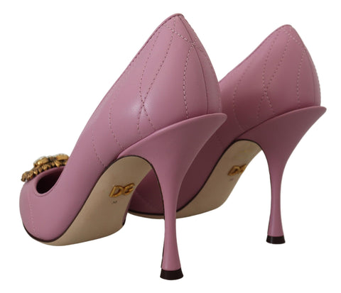 Pink leather heart-shaped DEVOTION heels by Dolce & Gabbana, featuring elegant pump design and stylish detailing.