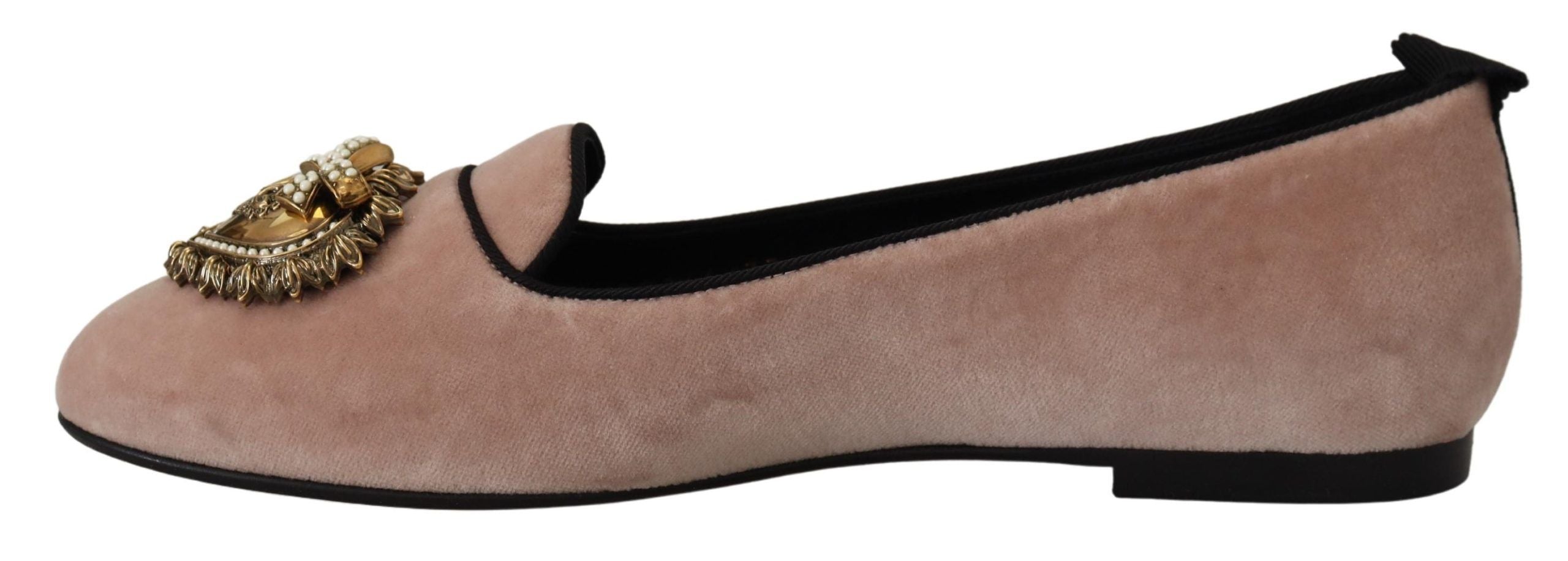 Dolce & Gabbana pink velvet slip-on loafers flats shoes with a sleek, smooth design and comfortable slip-on style.