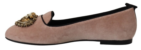 Dolce & Gabbana pink velvet slip-on loafers flats shoes with a sleek, smooth design and comfortable slip-on style.