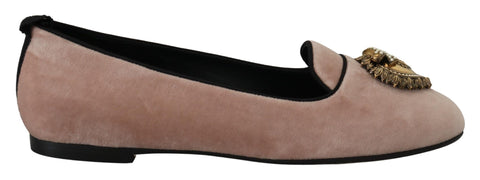 Pink velvet slip-on loafers by Dolce & Gabbana, showcasing sleek flats with a soft, luxurious texture and elegant design.