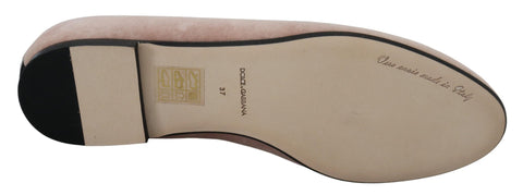 Pink velvet slip-on loafers by Dolce & Gabbana, stylish flats with a sleek design and soft texture.