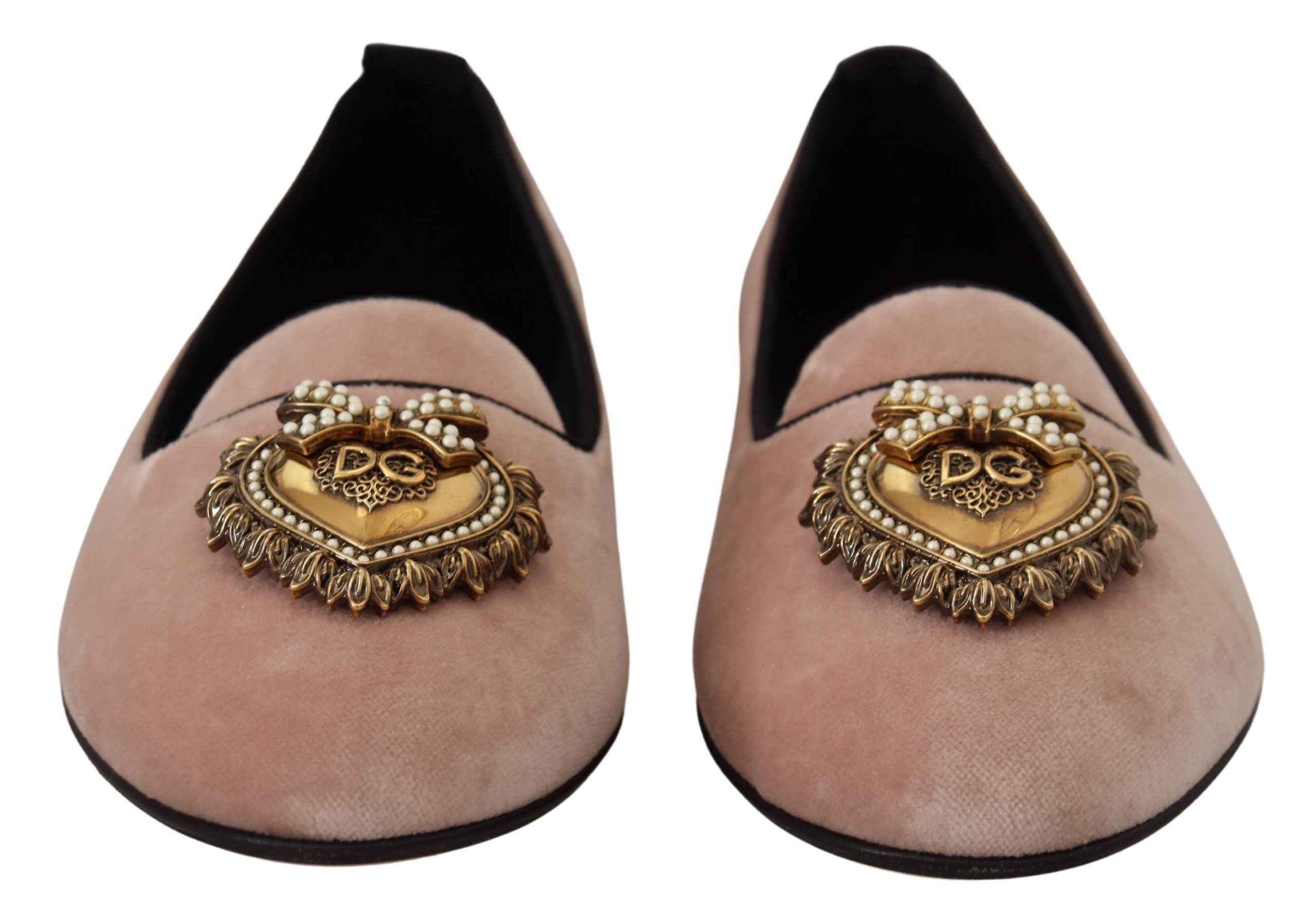 Pink velvet slip-on loafers flats shoes by Dolce & Gabbana with a sleek, stylish design and comfortable fit.