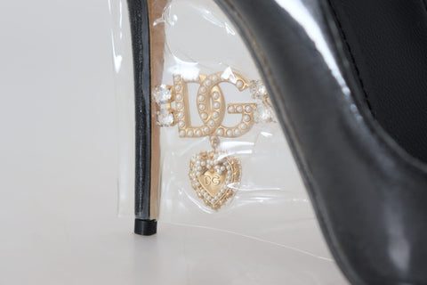 Dolce & Gabbana black leather heel pumps with plastic wrapping, stylish women's high-heeled shoes.
