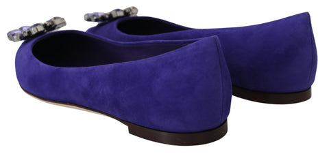 Purple suede loafers with crystal embellishments from Dolce & Gabbana, featuring a flat shoe design and stylish slip-on style.