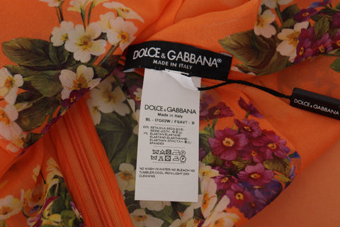 Orange Floral Print Long Sleeve Blouse